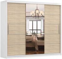 Szafa przesuwna ALBA I 250x61 BIAŁY/SONOMA+LUSTRO półki PRODUCENT