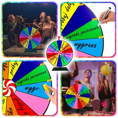KOŁO FORTUNY SUCHOŚCIERALNE GRA DLA DZIECI LOTERIA IMPREZY 50CM + na Arena.pl