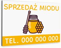 Tabliczka znak informacyjny 40x30 Biała SPRZEDAŻ MIODU Nierdzewna NADRUK UV