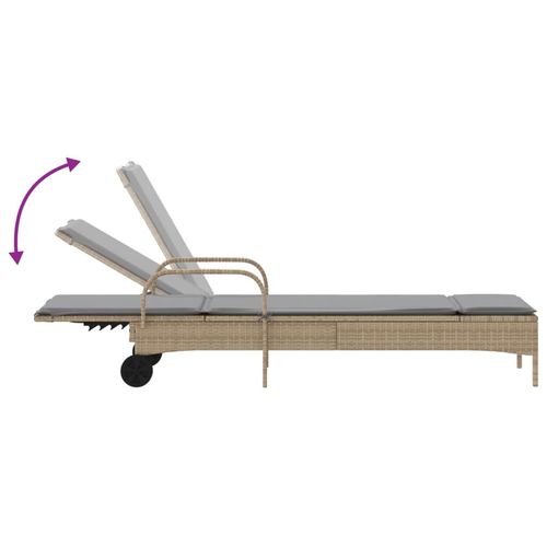 Leżak na kółkach, z poduszką, beżowy, polirattan na Arena.pl