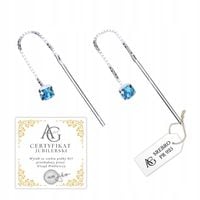 KOLCZYKI SREBRNE Przeciągane Wiszące Cyrkonia błękitna SREBRO PR 925