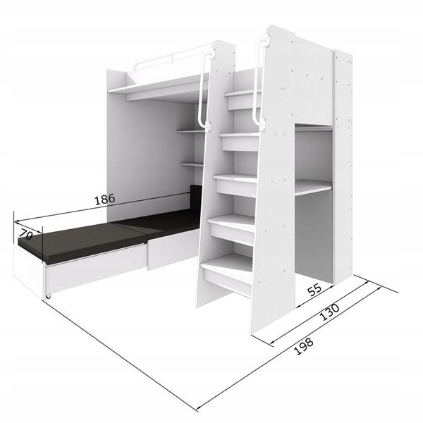 Łóżko piętrowe JSM7 90x200 z sofą i biurkiem fronty połysk fiolet zdjęcie 3