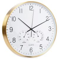 Zegar Ścienny z Termometrem Higrometrem Wiszący na Ścianę Biały Złoty 38 cm