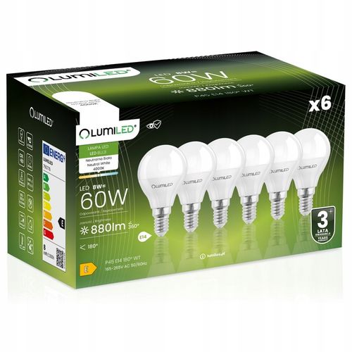 6x Żarówka LED E14 Mała Kulka 8W =80W 880lm 4000K PREMIUM LUMILED NIE na Arena.pl