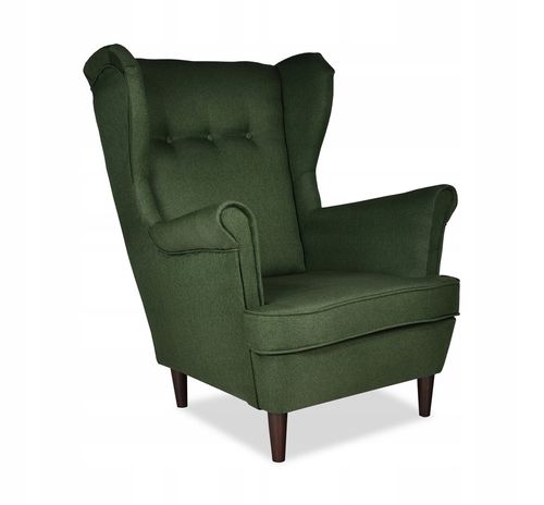 Fotel uszak ARI z podnóżkiem skandynawski FamilyMeble butelkowa zieleń na Arena.pl