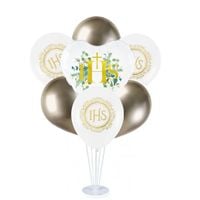 Zestaw balonów na stojaku Komunia Święta IHS dekoracja komunijna