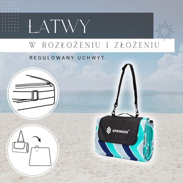Koc piknikowy plażowy 220x180cm springos zdjęcie 4
