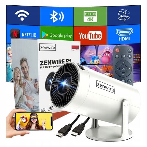 PRZENOŚNY MINI PROJEKTOR ANDROID 12 WiFi RZUTNIK 360 FULL HD 4K Bluetooth na Arena.pl