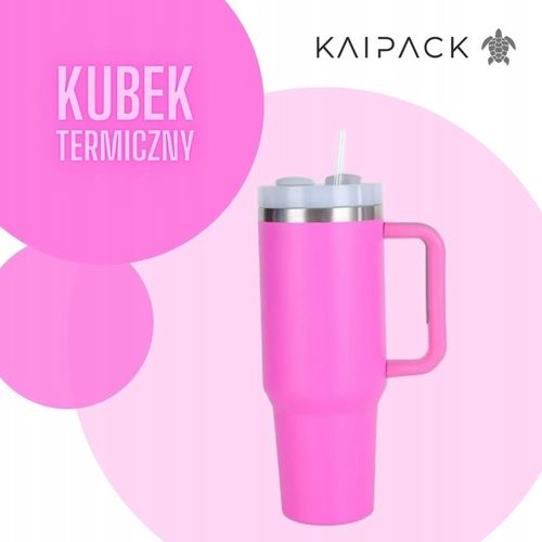 KUBEK TERMICZNY ZE SŁOMKĄ 1200ML RÓŻOWY TERMOS Z UCHWYTEM na Arena.pl