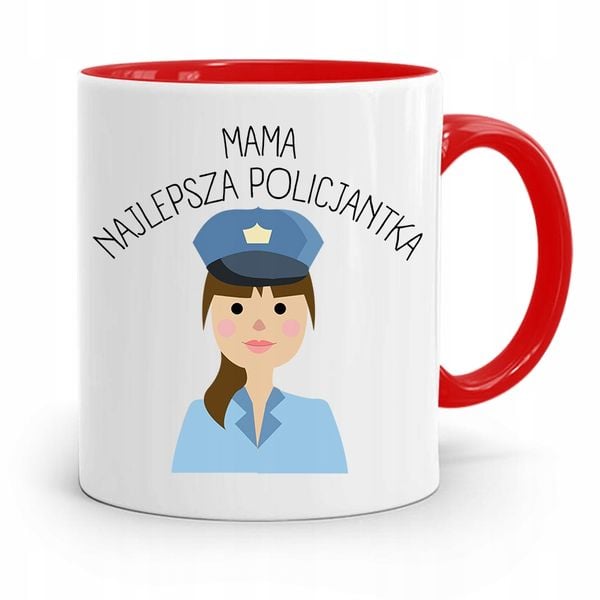 Kubek Czerwony Dla Najlepszej Mamy Policjantki Z Nadrukiem Ze Zdjęciem zdjęcie 1