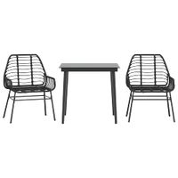 3-częściowy zestaw ogrodowy z czarnego polirattanu i szkła