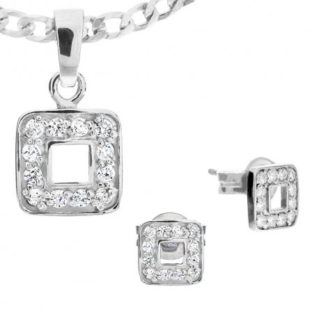SREBRNY KOMPLET KWADRATY Z CYRKONIAMI SREBRO PRÓBY 925 zdjęcie 1