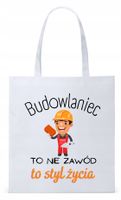 Dla Budowlańca Prezent Torba Eco Biała Shopper Z Nadrukiem Ze Zdjęciem