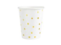 Kubeczki (Kubki), biały w złote kropki, 220 ml, 6 szt.