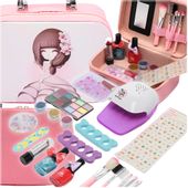 Zestaw do makijażu różowy kuferek z lampą do paznokci