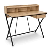 Biurko industrialne Dąb Artisan FLEXO 100 cm 1 szuflada 1 półka Czarne nogi