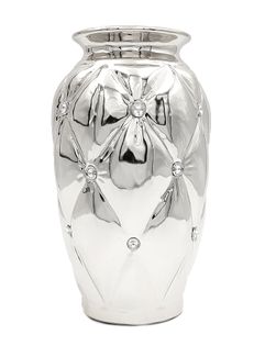 Duży srebrny wazon pikowany z kryształkami cyrkonie glamour