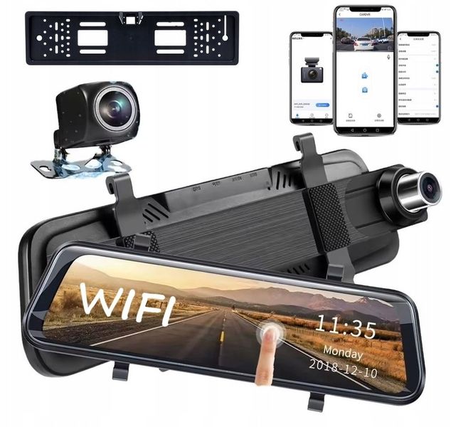 Wideorejestartor w lusterku z kamerą cofania samochodowa 2w1 WIF APLIKACJA zdjęcie 1