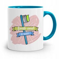 Kubek Błękitny Prezent Dentysty Smile And Be Happy Z Nadrukiem Ze Zdjęciem