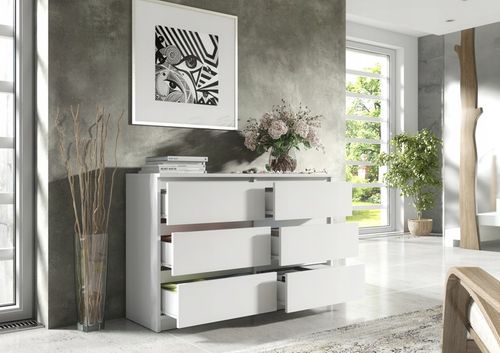 KOMODA Z SZUFLADAMI 140CM BIAŁA 6 SZUFLAD SZAFKA DO SYPIALNI DO SALONU na Arena.pl