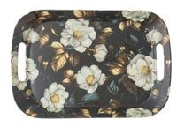 Taca dekoracyjna z melaminy 35,5x24x4 cm wygodne uchwyty wzór białe kwiaty