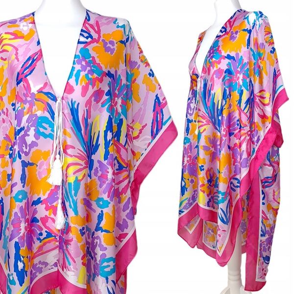 JEDWABNE PAREO CHUSTA TUNIKA PLAŻOWA BOHO KOLORY zdjęcie 6
