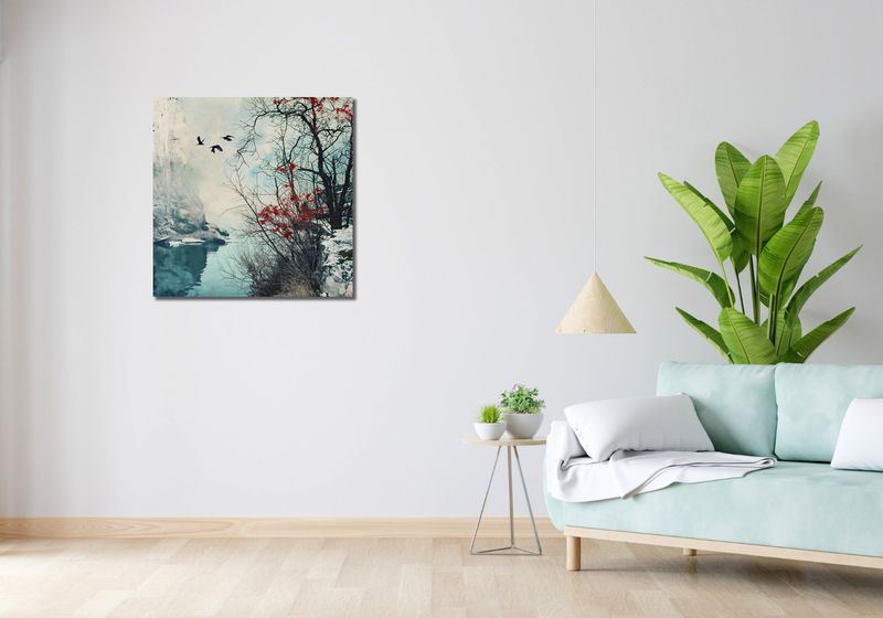 Obraz 70x70cm Zimowy Brzask Ptaków zdjęcie 2