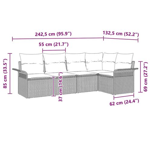 Zestaw Sof na Ogród 5 pcs 242.5 x 132.5 x 85 cm Polirattan na Arena.pl