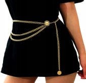 Złoty Pasek Damski Metalowy Łańcuch Do Tali Retro
