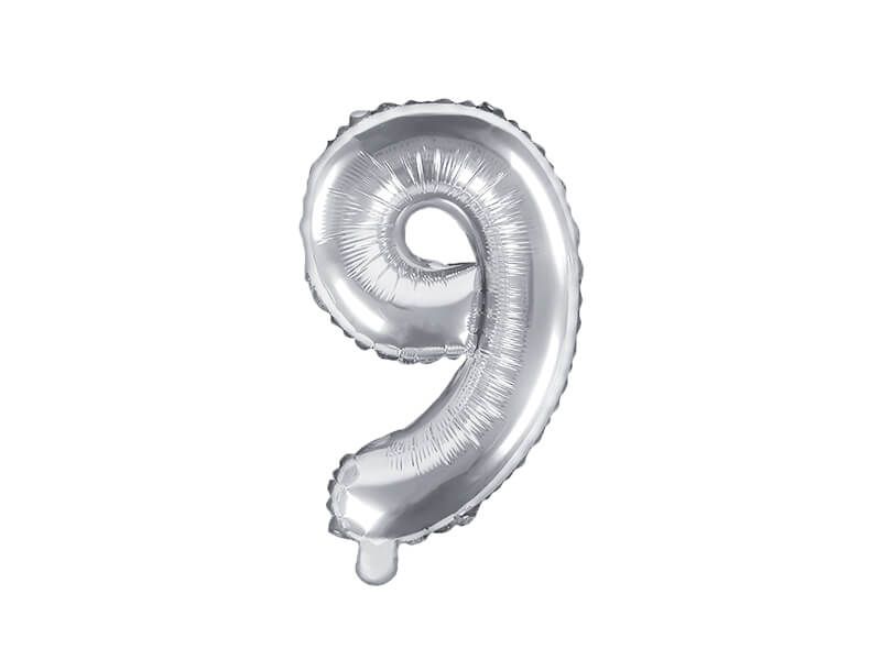Balon foliowy cyfra 9 srebrny 35 cm zdjęcie 1