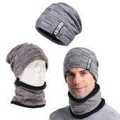 Zimowy komplet męski ocieplana czapka i komin miękki szalik tuba elegancki