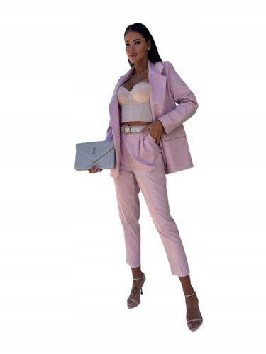 KOMPLET DAMSKI ELEGANCKI GARNITUR ŻAKIET I SPODNIE KLASYCZNY RÓŻOWY M na Arena.pl