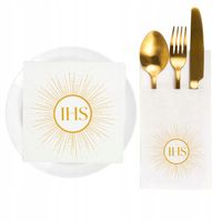 SERWETKI papierowe KOMUNIA ŚWIĘTA dekoracje komunijne POKROWCE na SZTUĆCE