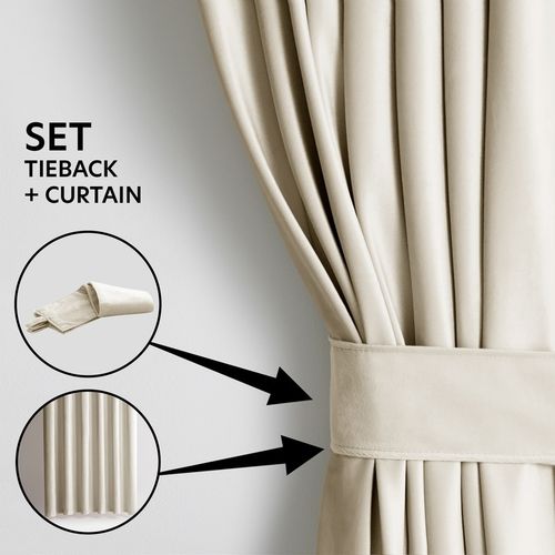 RESTILO Zasłona welurowa plus szarfa upi taśma wave multi 140x270 Jasny Beż na Arena.pl