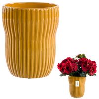 Osłonka, doniczka, wazon ceramiczna żłobiona Ø13cm H 16cm żółty połysk