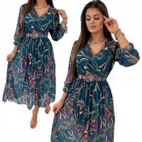 Szyfonowa Sukienka Midi z paskiem na różne okazje SUKIENKA AMOT 3 w kwiaty