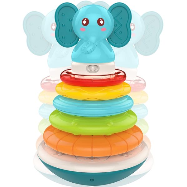 WOOPIE BABY Piramida Wieża Interaktywna Słonik z Obręczami Grzechotka zdjęcie 9