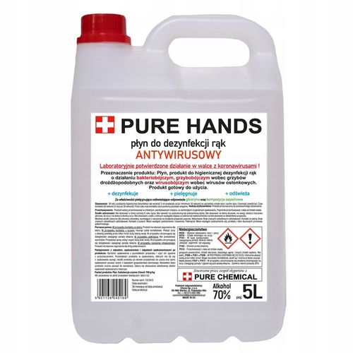 PŁYN DO DEZYNFEKCJI RĄK I SKÓRY PURE HANDS 70% 5l na Arena.pl