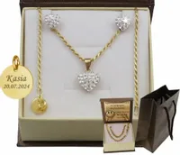 ZŁOTY PEŁNY ŁAŃCUSZEK DAMSKI KORDEL SERCE + KOLCZYKI PR 585 925 GRAWER