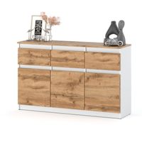 Komoda Młodzieżowa 3 Szuflady 120cm Pojemna Szafka Rtv Biała Dąb Wotan