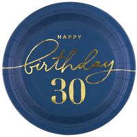Talerzyk papierowy Happy Birthday 30 granatowy 7cali 6szt.