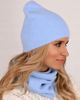 Delikatny Komplet Damski Czapka i KOMIN Błękit AL1