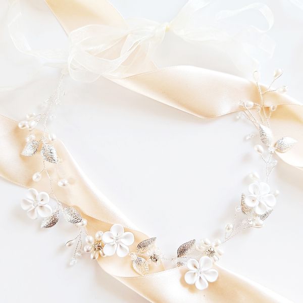 Opaska wianek cyrkonie listki ozdobna na włosy KRYSZTAŁ delikatna zdjęcie 1