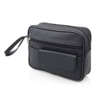 SASZETKA męska skórzana do ręki na dokumenty polska E004 L czarna