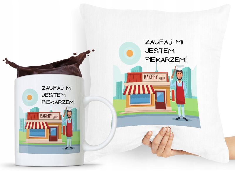Zestaw Poduszka + Kubek Prezent Dla Piekarza Z Nadrukiem Ze Zdjęciem zdjęcie 1