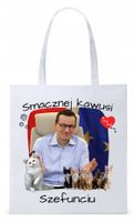 Mateusz Morawiecki Pis Torba Eco Biała Shopper Z Nadrukiem Ze Zdjęciem