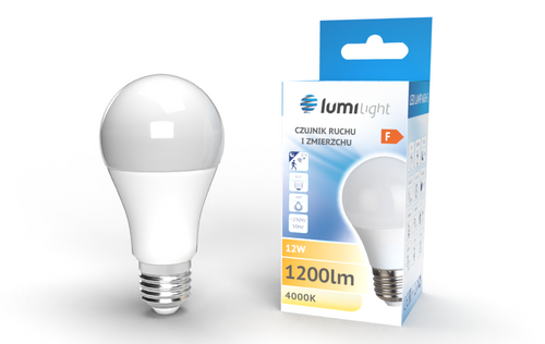 Żarówka LED z czujką ruchu E27 12W barwa neutralna A60 LL6259 LUMILIGHT na Arena.pl