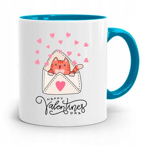 Kubek Błękitny Na Walentynki Happy Valentines Day Z Nadrukiem Ze Zdjęciem na Arena.pl
