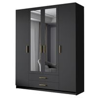 Szafa ADA II 160 cm - pojemna garderoba z lustrem - CZARNY+ZŁOTY