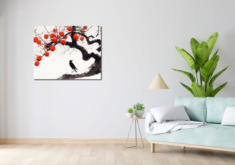Obraz 90x70cm Kruk przy Drzewie zdjęcie 2